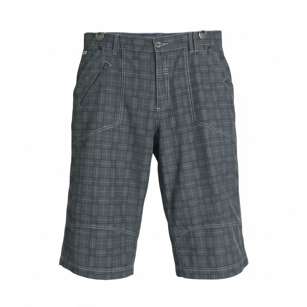 Point Zero Men's Size 36 x 16.5 Utility Shorts Gray Plaid Cotton Pockets Casual